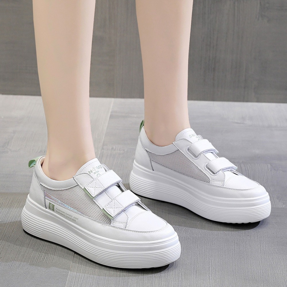 White Women's Spring New Flat-Bottom Heightening Shoes Thin Casual Hollow Breathable Shoes